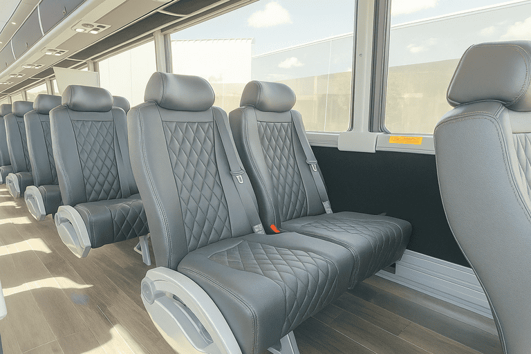 interior of Odessa Minibus Company charter bus